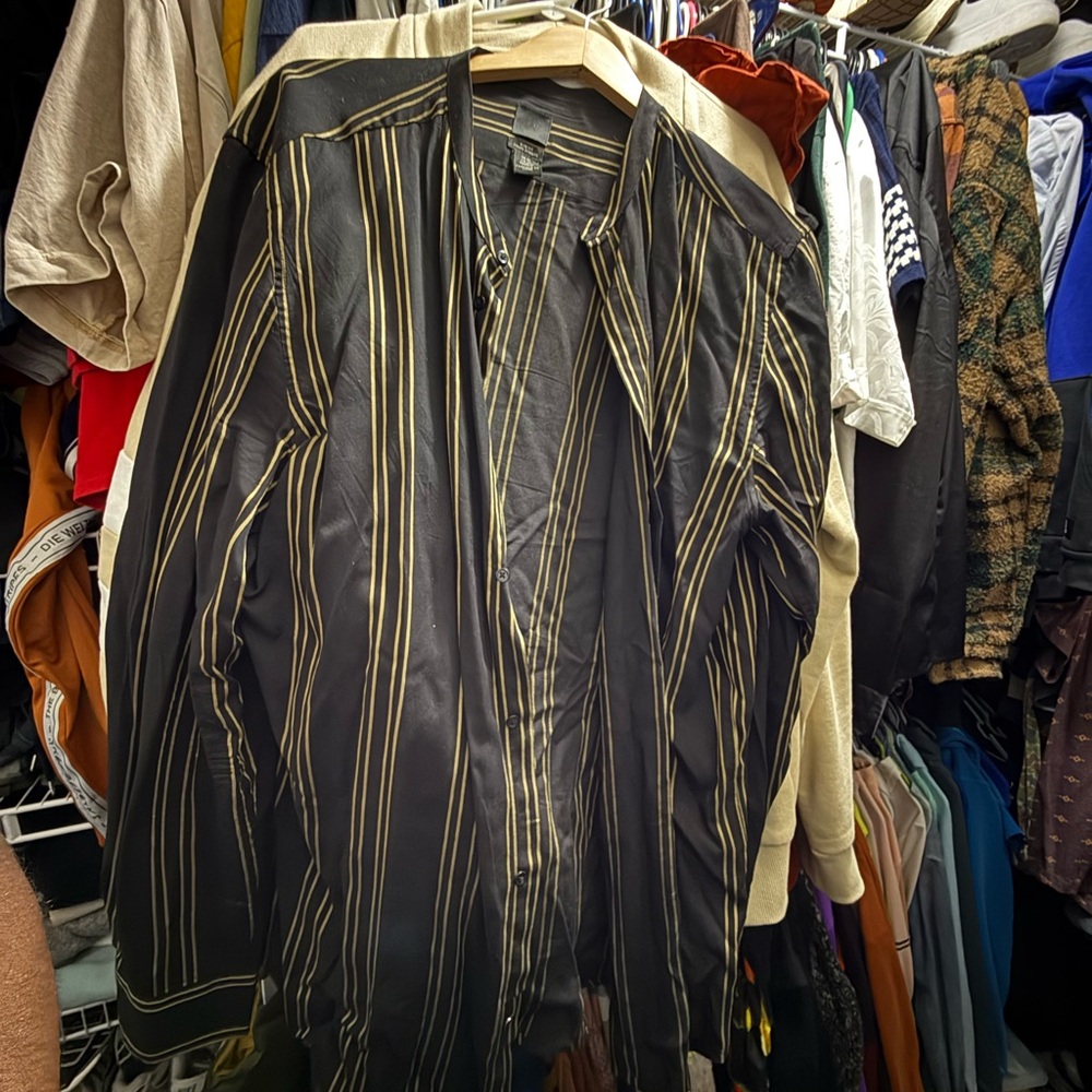 Black and Gold Striped Button-Up Shirt
